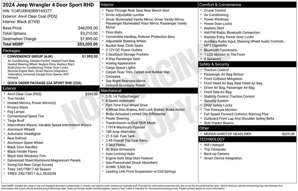 2024 Jeep Wrangler Sport RHD Right Hand Drive