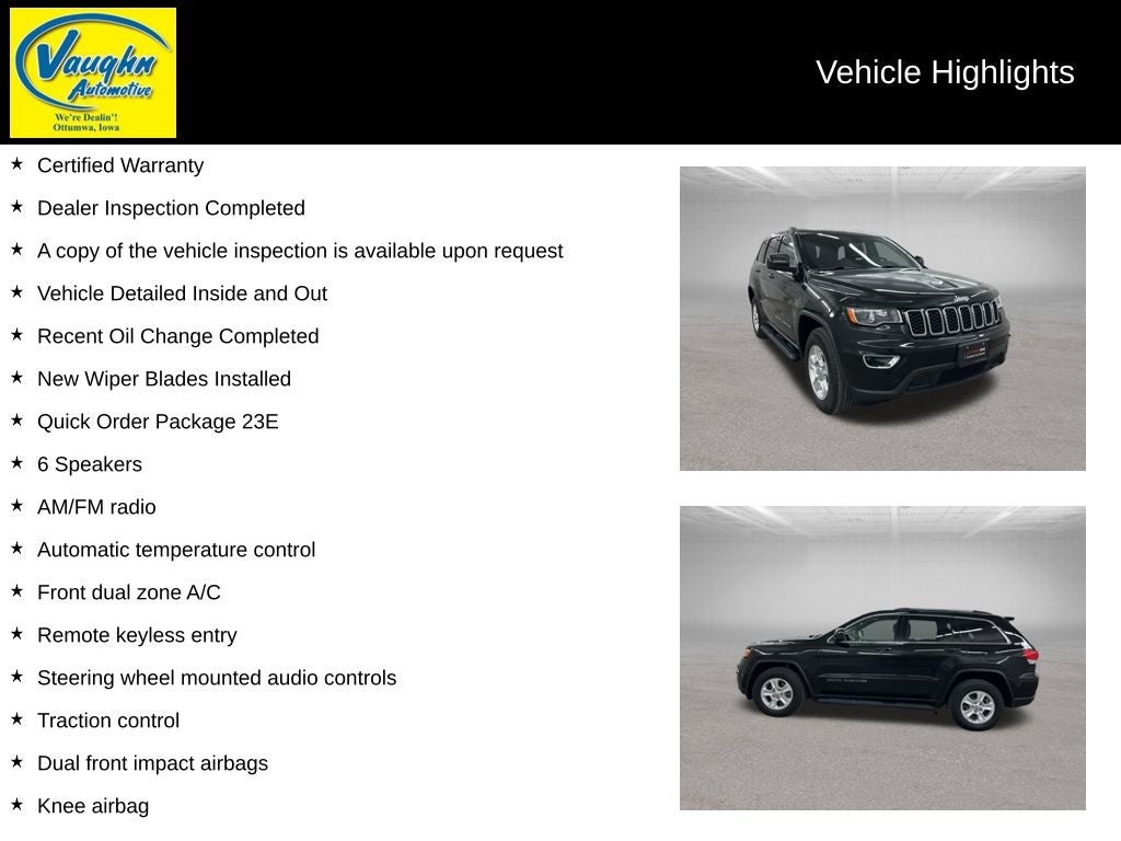 Used 2017 Jeep Grand Cherokee Laredo E with VIN 1C4RJFAG5HC684086 for sale in Ottumwa, IA