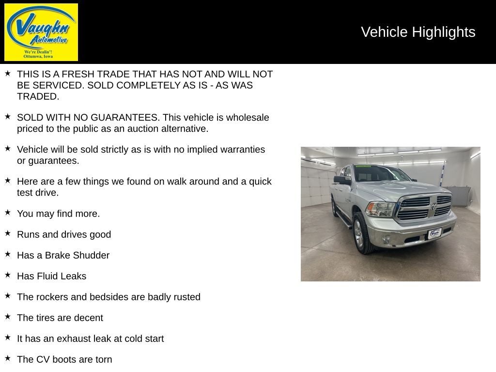 Used 2013 RAM Ram 1500 Pickup Big Horn/Lone Star with VIN 1C6RR7GT5DS621418 for sale in Ottumwa, IA