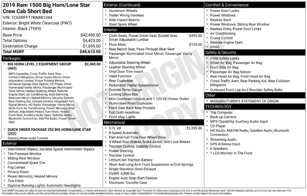 2019 RAM 1500 Big Horn/Lone Star