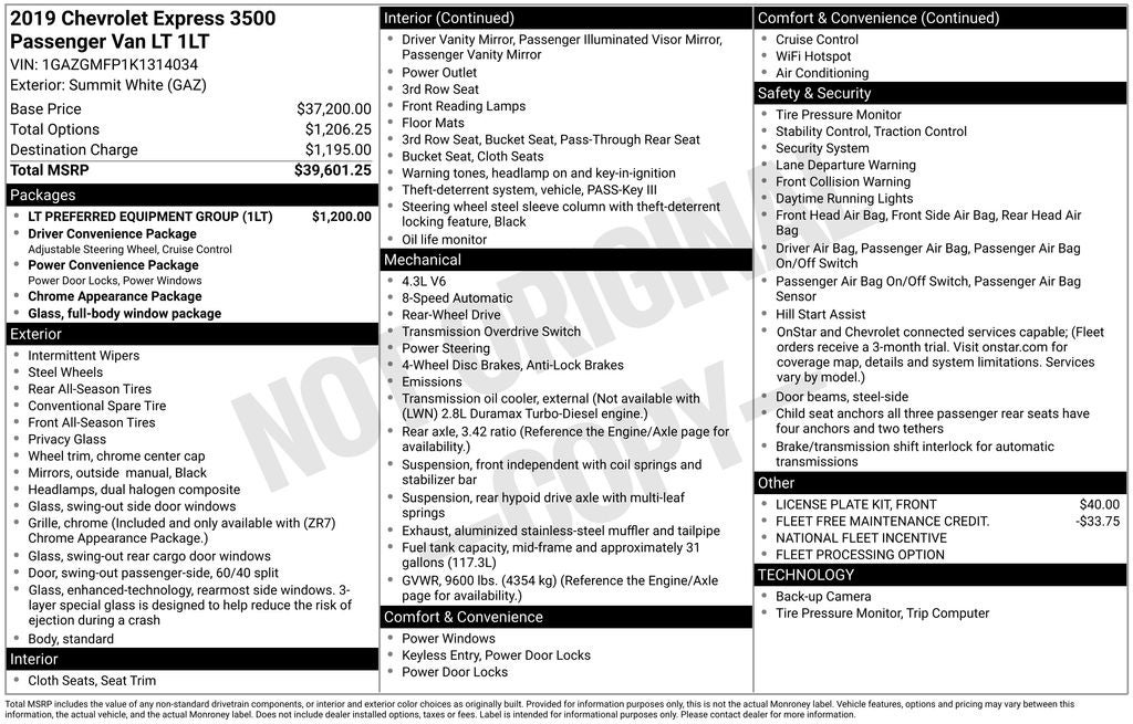 2019 Chevrolet Express 3500 LT Passenger