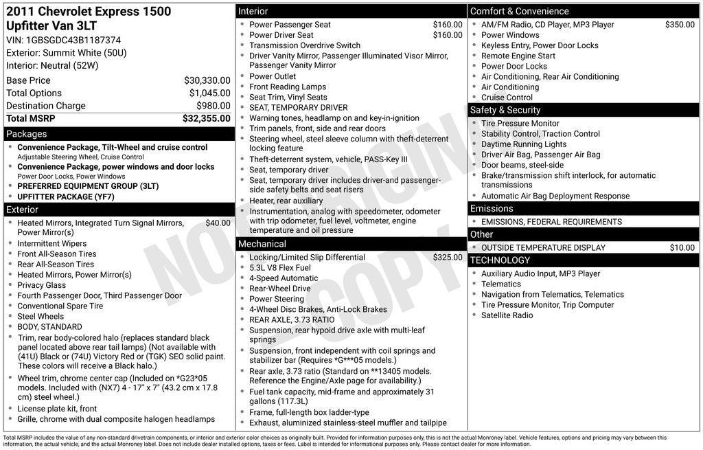 2011 Chevrolet Express 1500 Upfitter Cargo