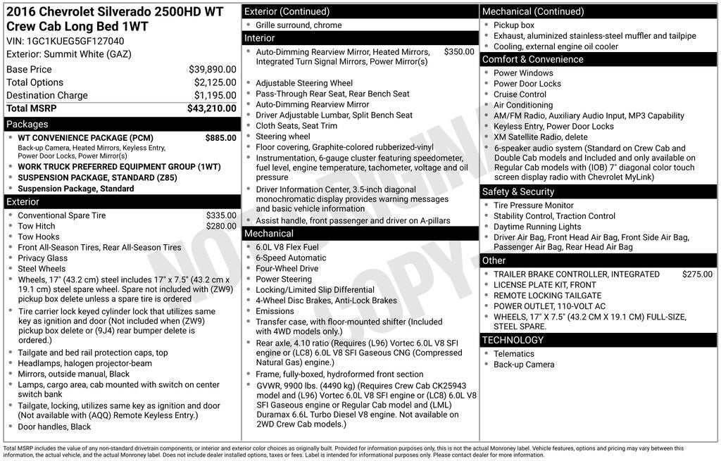 2016 Chevrolet Silverado 2500HD Work Truck