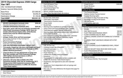 2019 Chevrolet Express 2500 Work Van Cargo