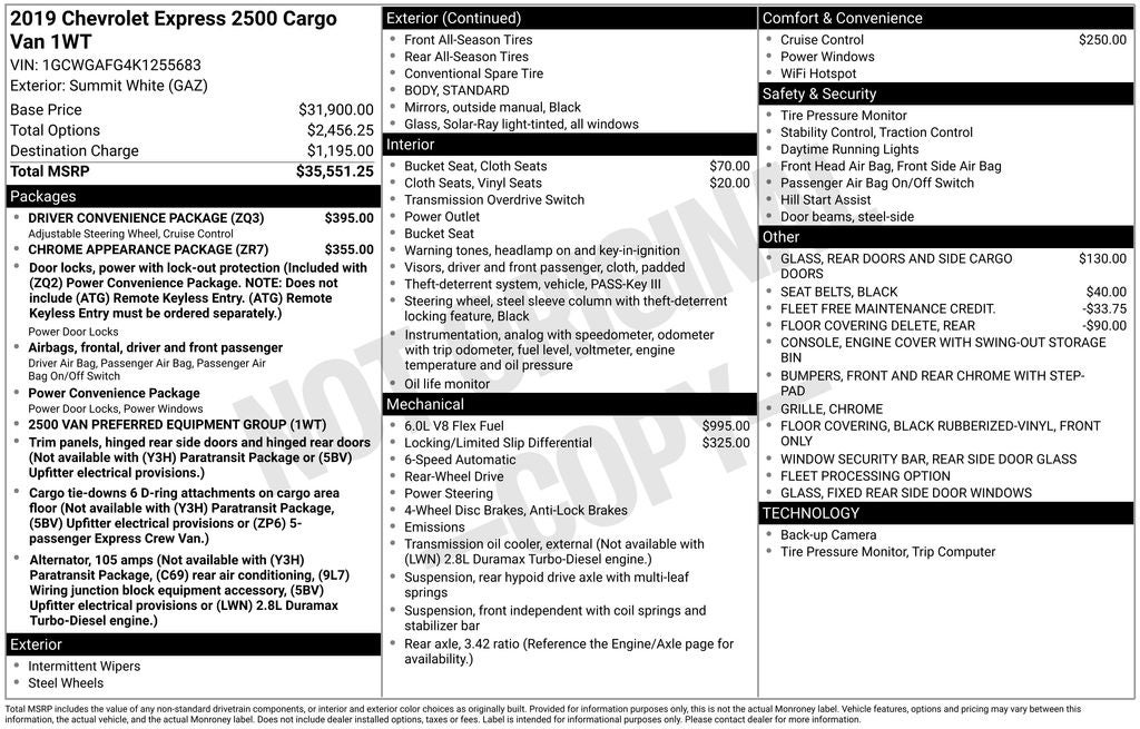 2019 Chevrolet Express 2500 Work Van Cargo