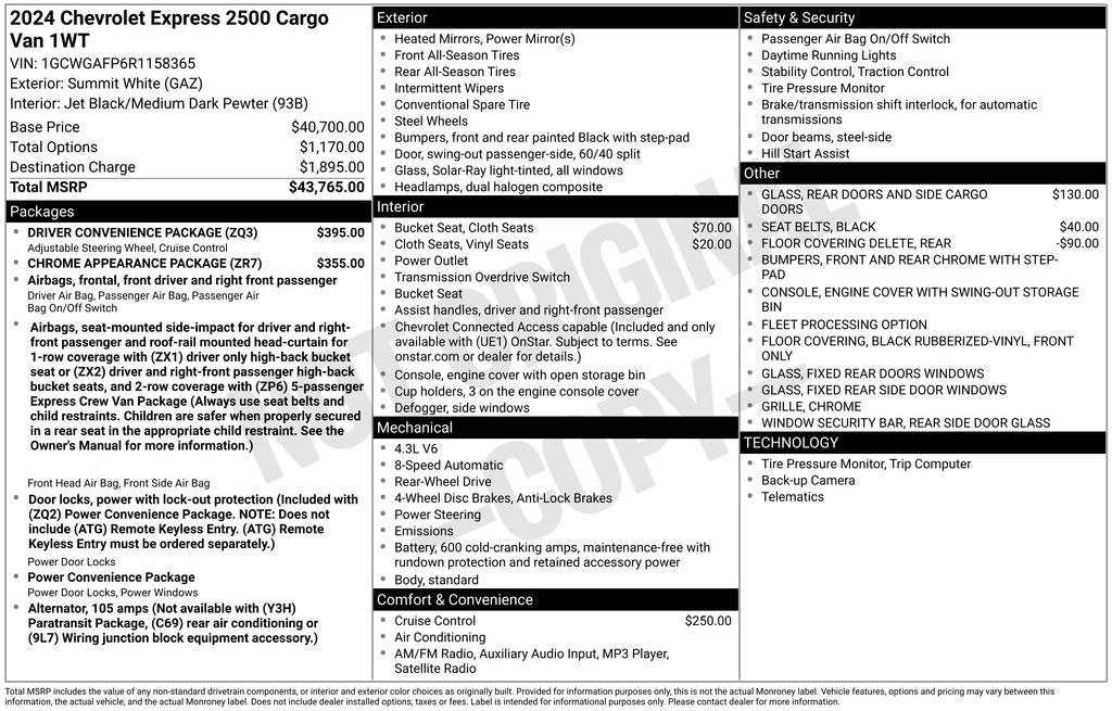 2024 Chevrolet Express 2500 Work Van Cargo