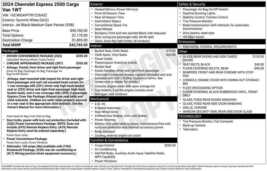 2024 Chevrolet Express 2500 Work Van Cargo