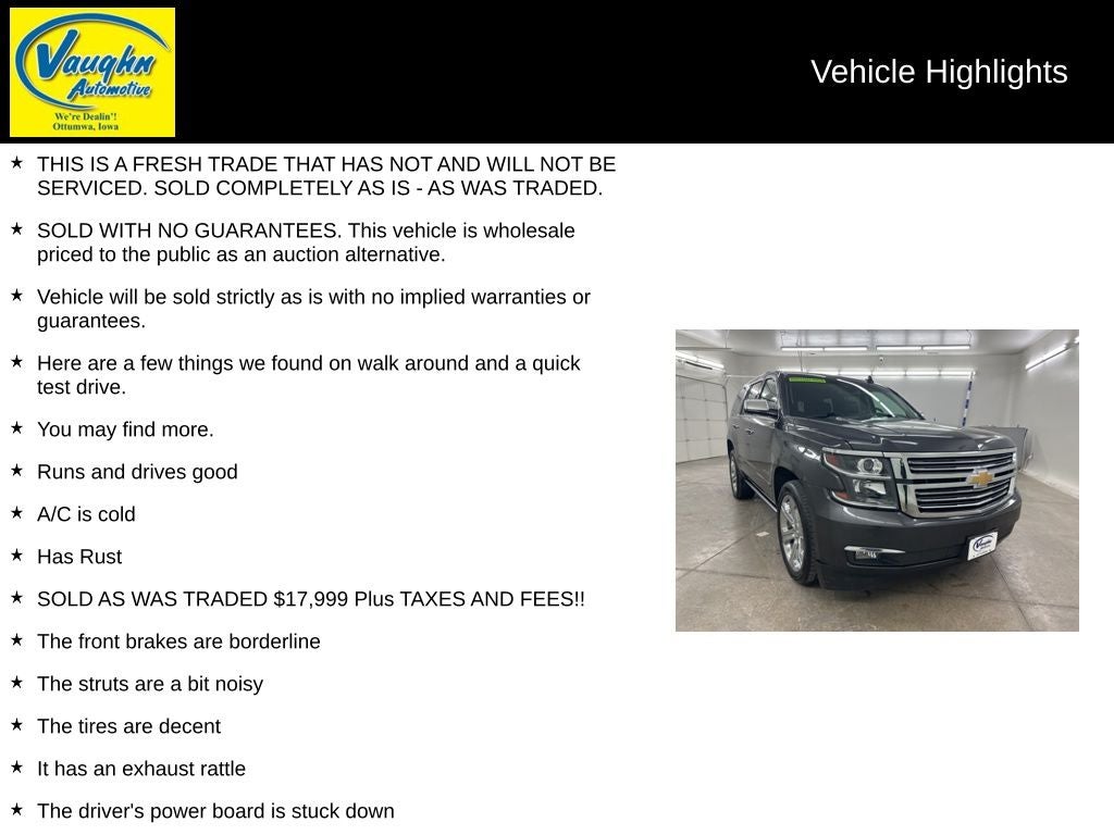 Used 2017 Chevrolet Tahoe Premier with VIN 1GNSKCKC0HR285535 for sale in Ottumwa, IA