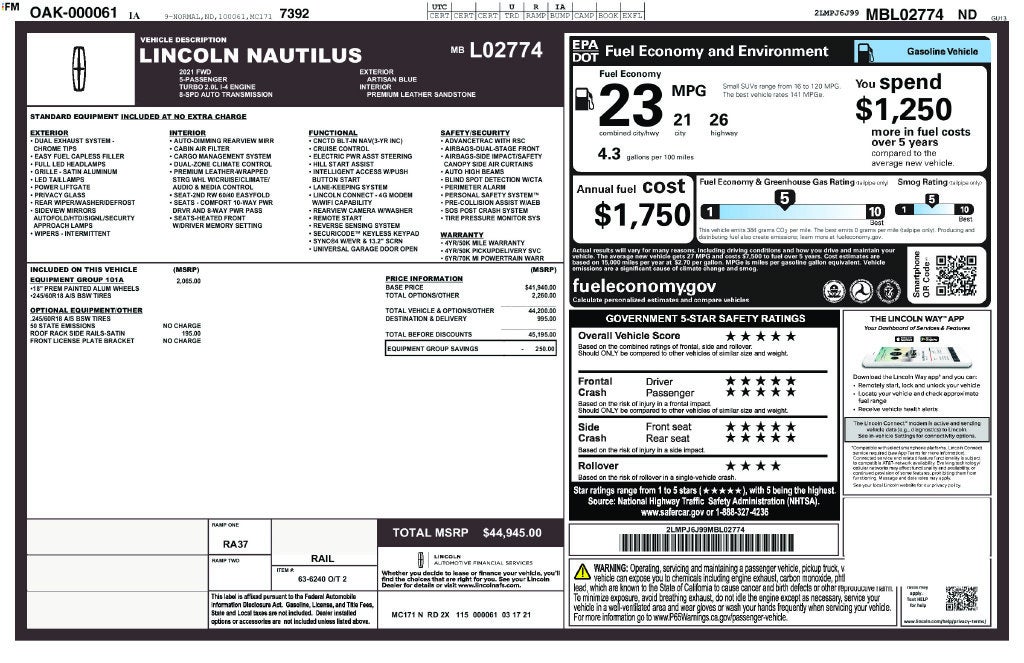 2021 Lincoln Nautilus Standard