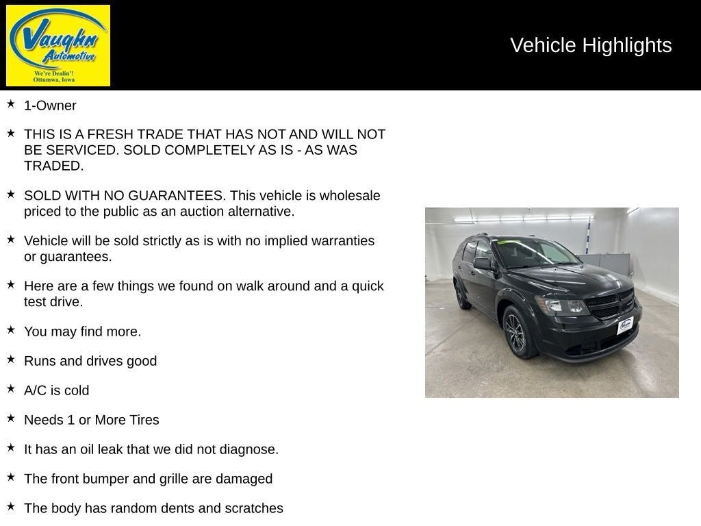 Used 2018 Dodge Journey SE with VIN 3C4PDCAB5JT535026 for sale in Ottumwa, IA