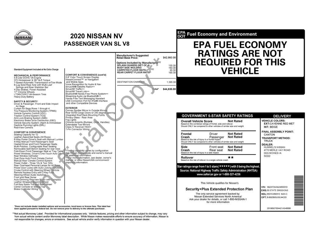 2020 Nissan NV Passenger SL