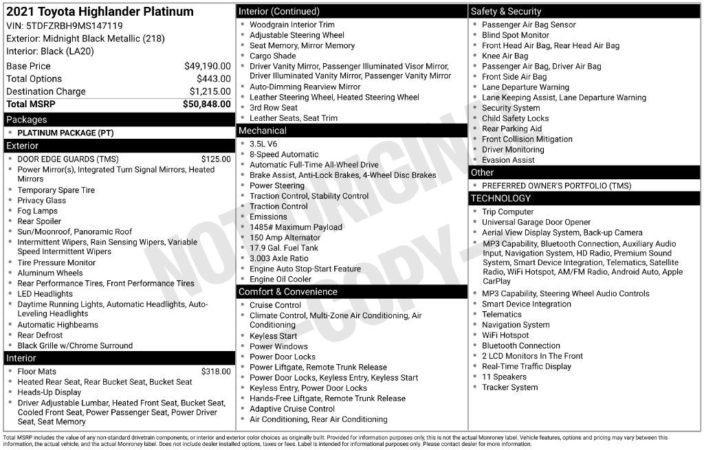2021 Toyota Highlander Platinum