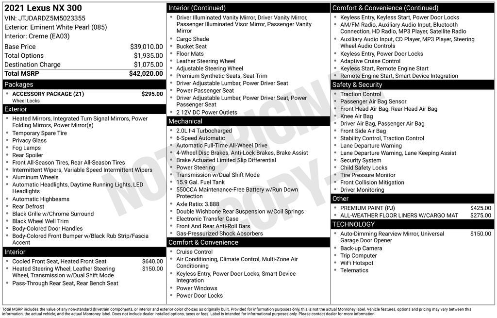 2021 Lexus NX 300 Base